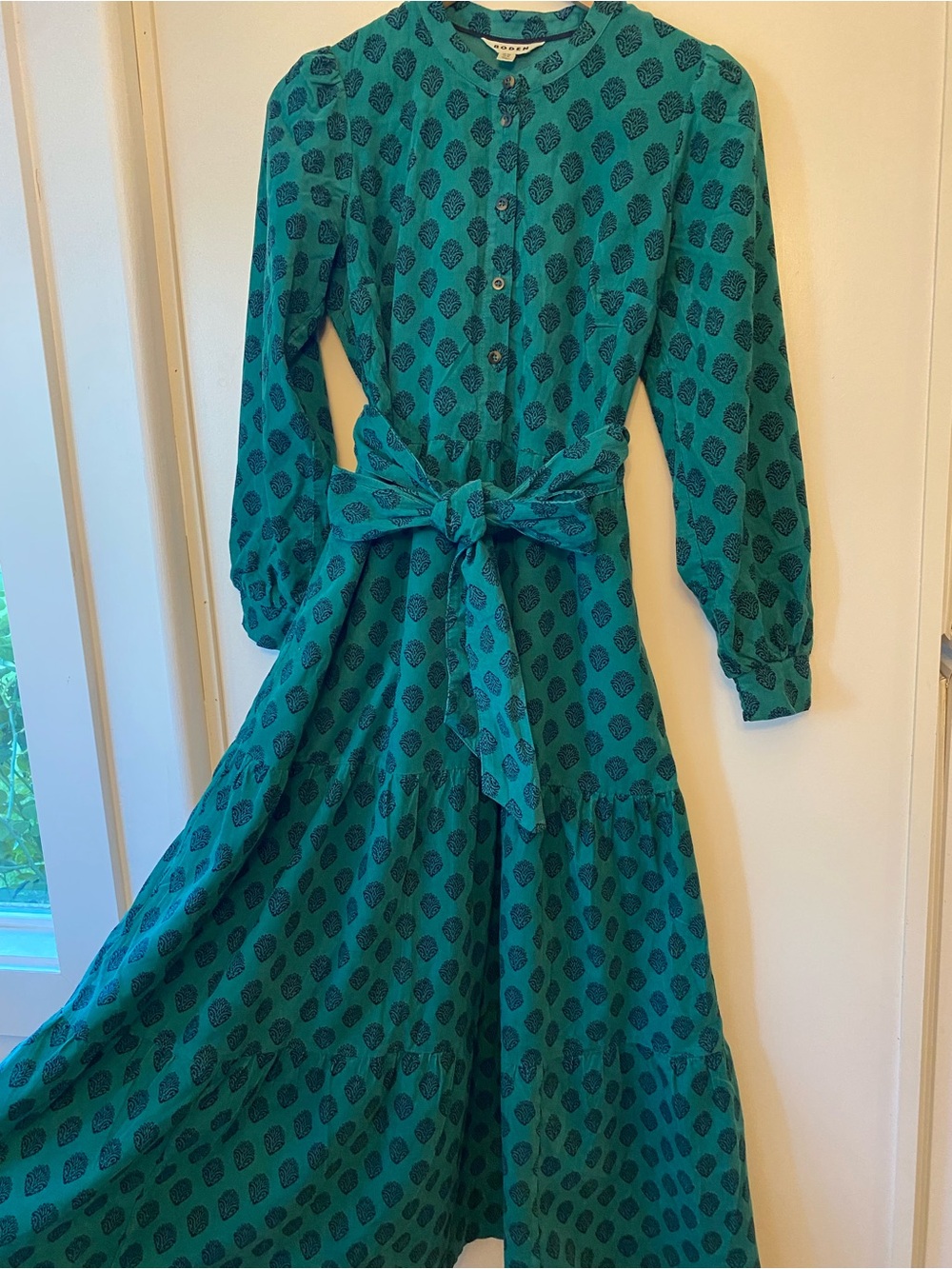 Boden Emerald Green Long Sleeve Patterned Maxi Dress Corduroy 💚🖤 - Picture 7 of 7